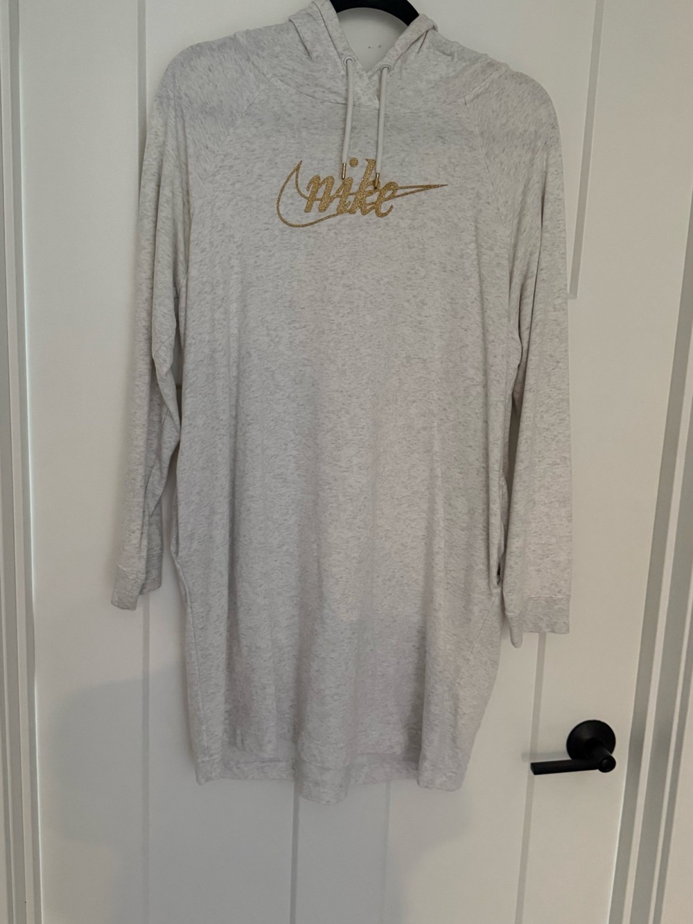 Nike Light Gray Long-Sleeve Hoodie Dress with Gold Script